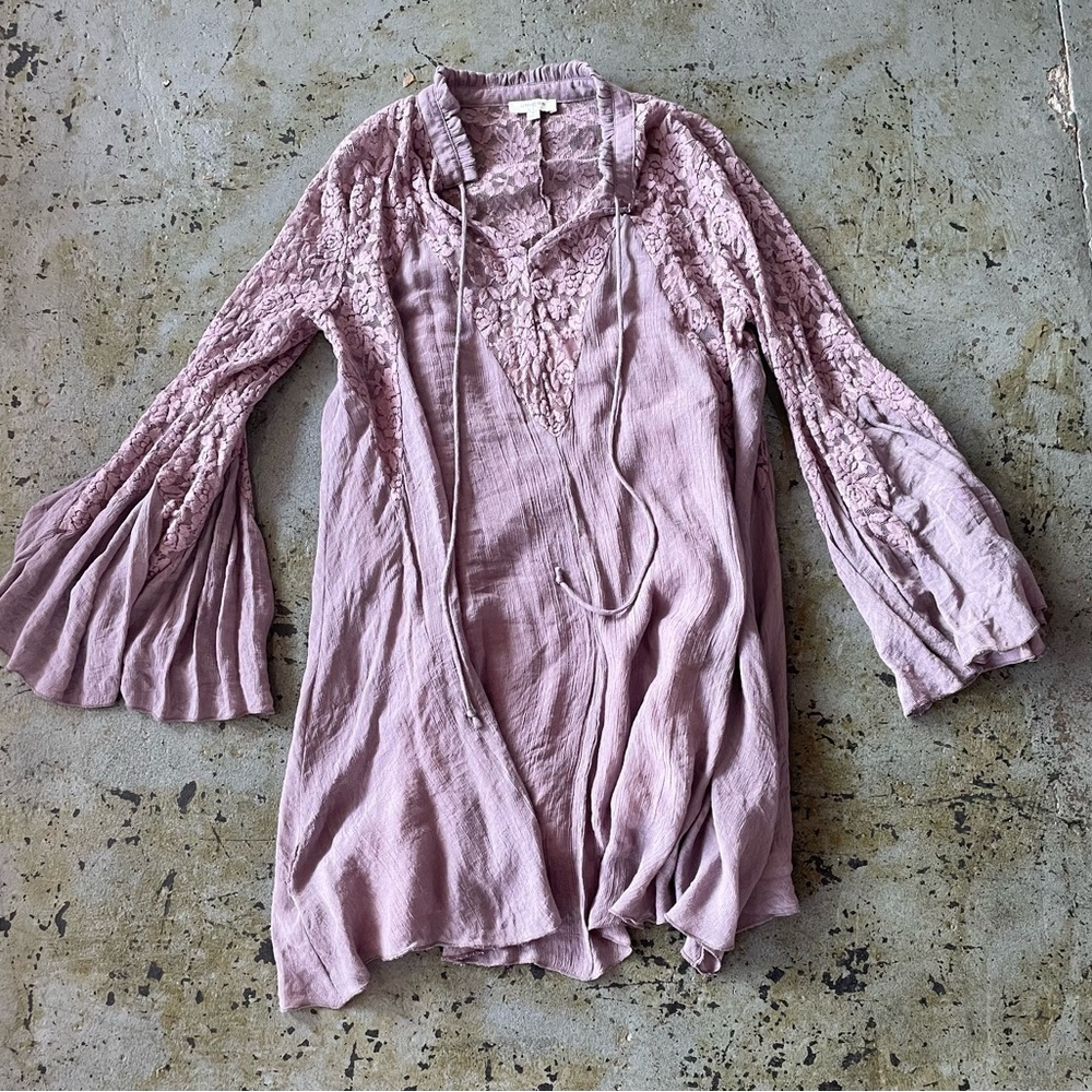 Umgee Mauve Bohemian Long Sleeve Lace Detail Women's Dress Size Medium - Picture 3 of 9